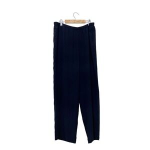 Eileen Fisher Womens Black Silk Crepe Wide Leg Elastic Waist Pants Size Medium